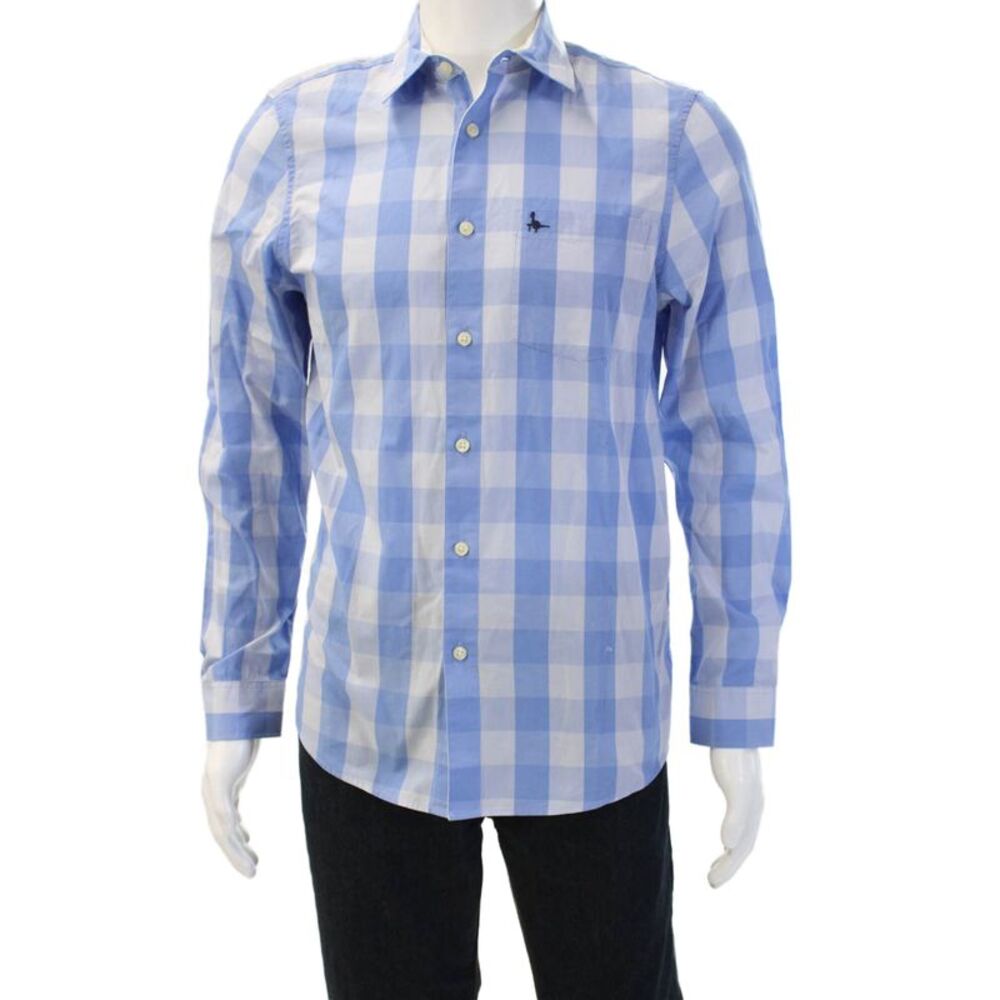 Jack Wills Mens Button-Down Shirt Light Blue Check Cotton Long Sleeve Size M